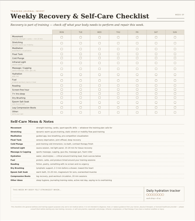 Bundle Package: Self-Care Checklist for Athletes & General Wellness